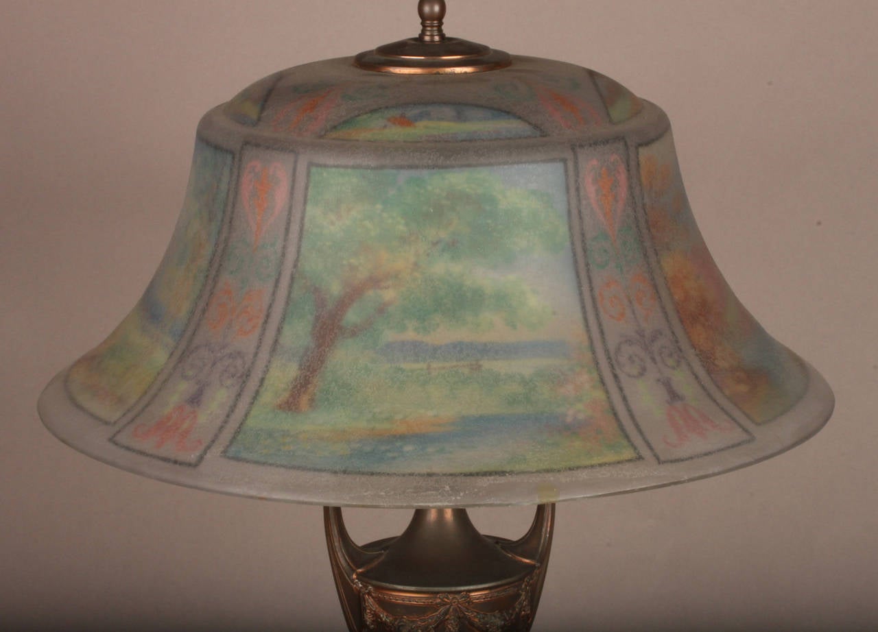 20th Century Pairpoint Reverse Painted Art Nouveau Lamp Depicting the Four Seasons