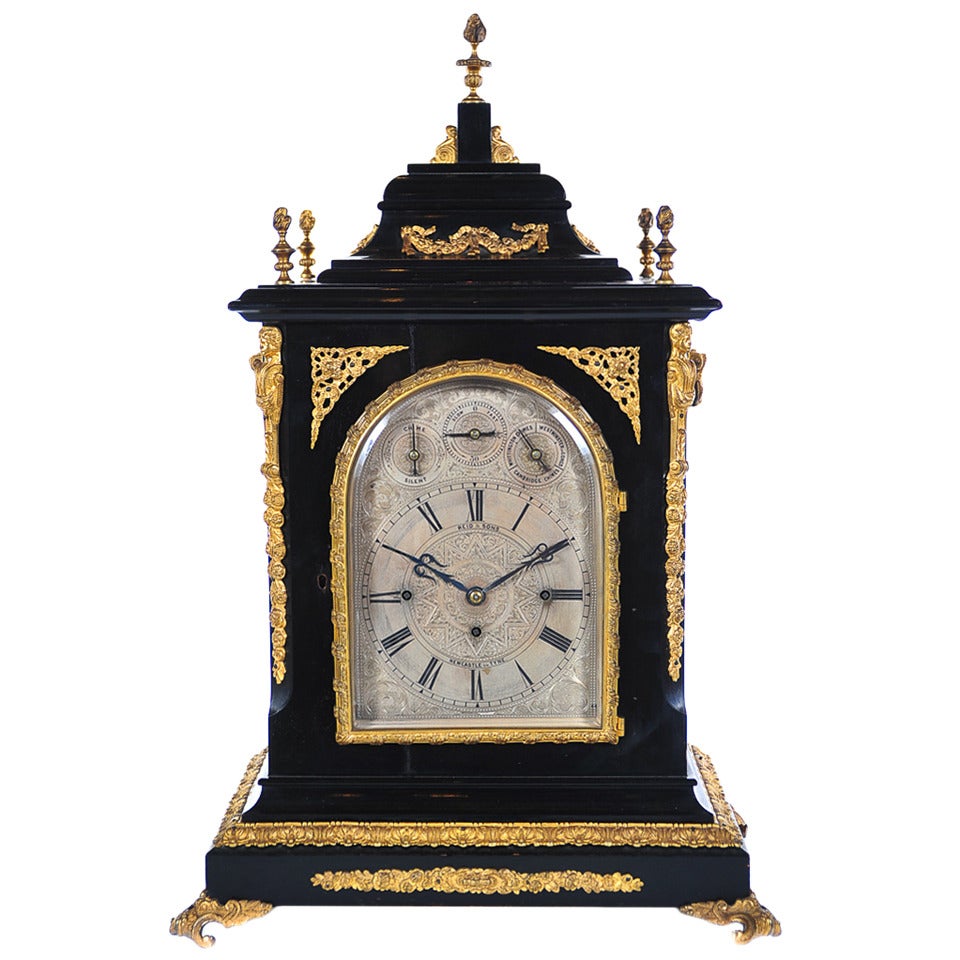 English Regency Reid & Sons Triple Fusee "Ebony & Gilt" Bracket Clock