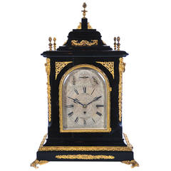 English Regency Reid & Sons Triple Fusee "Ebony & Gilt" Bracket Clock