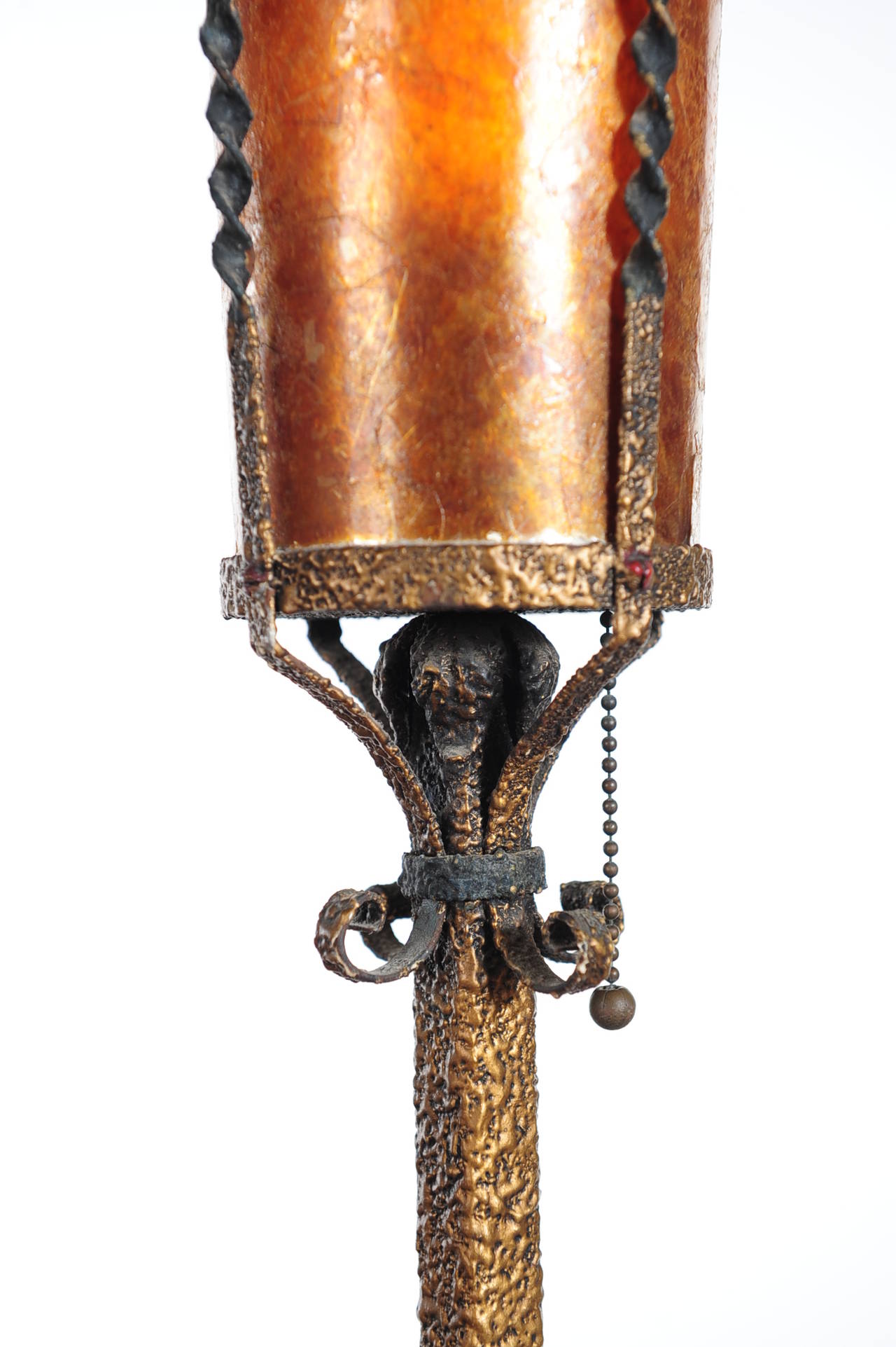 Pair of Spanish Torchiere Lamps with Mica Shades in the Style of Oscar Bach 2