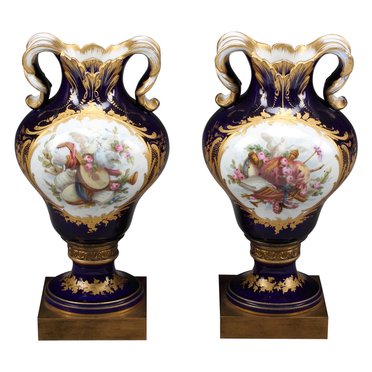 Fine Pair of French Hand-Painted Sèvres and Jeweled Portrait Vases For Sale