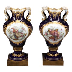 Fine Pair of French Hand-Painted Sèvres and Jeweled Portrait Vases