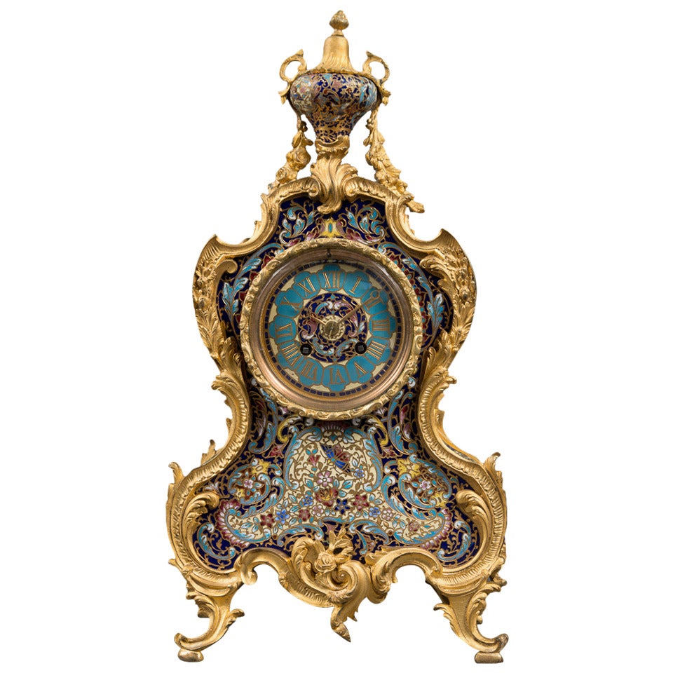 French Ormolu Bronze and Champlevé Enamel 8-Day Regulator Clock