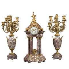 Fine Antique French Tiffany & Co. Marble and Ormolu Bronze Clock Garniture