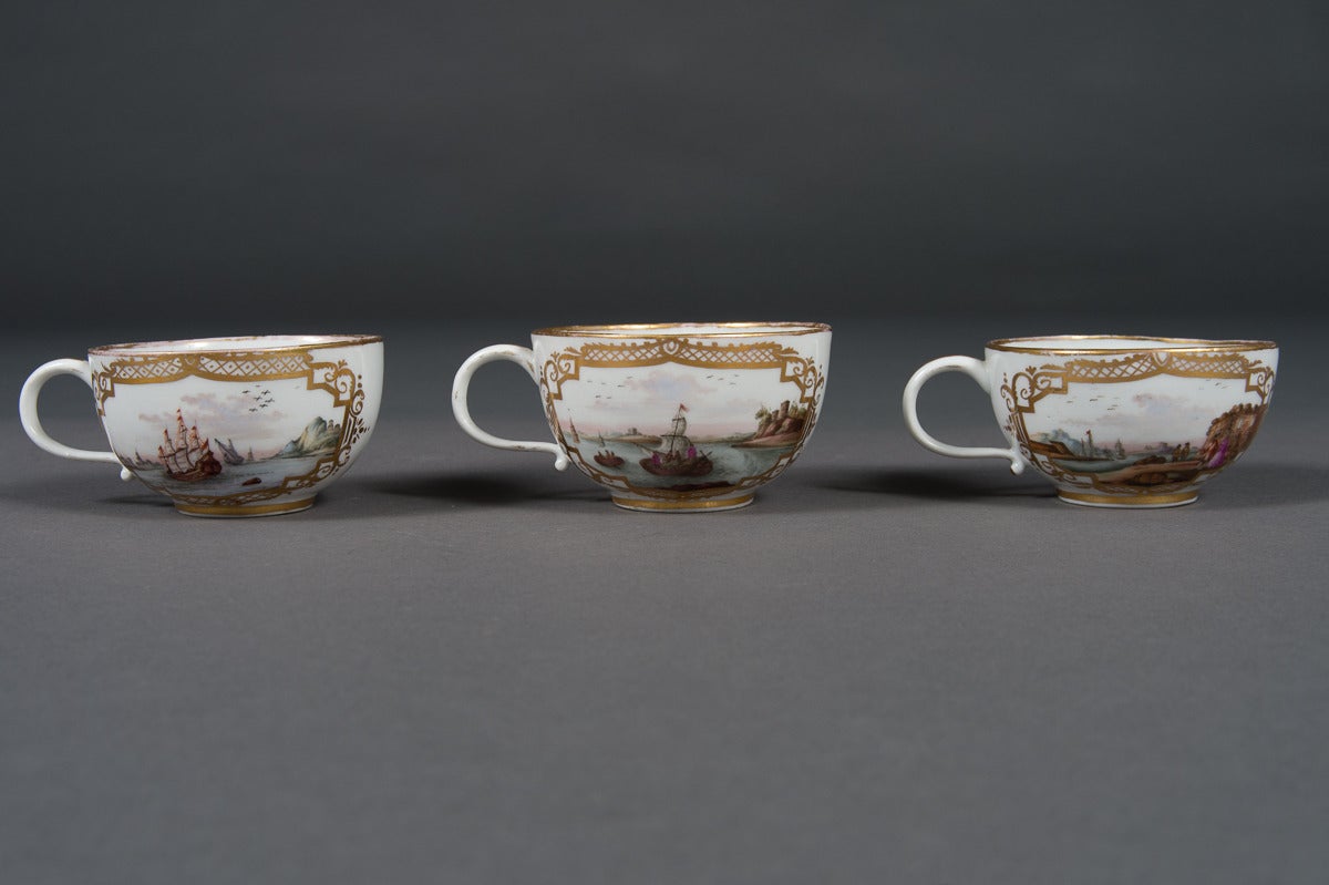 Fine Antique 19th Century Meissen Porcelain Topographical 12-Piece Tea Set 1