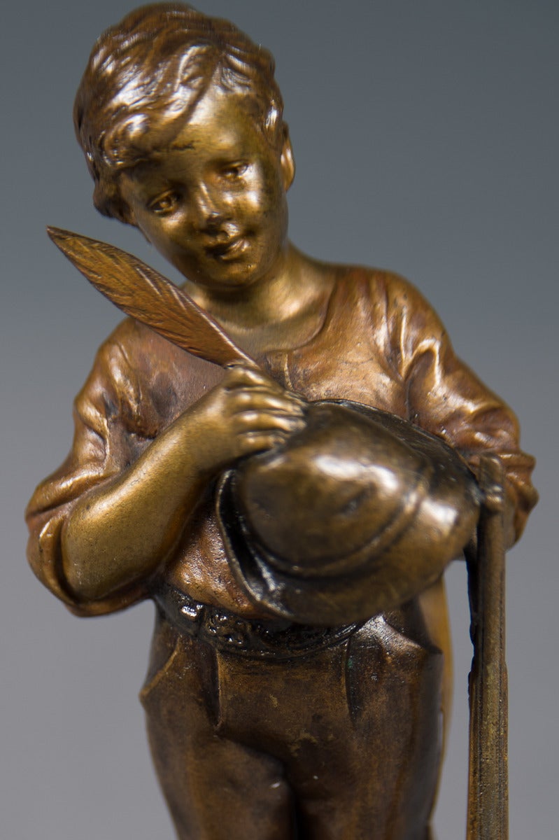 Antique Austrian Bronze Figure of a Boy with His Dog and a Rifle 3