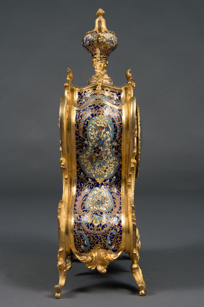 19th Century French Ormolu Bronze and Champlevé Enamel 8-Day Regulator Clock For Sale