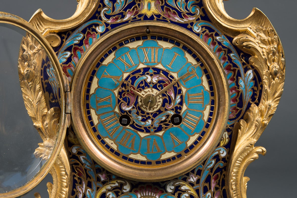 French Ormolu Bronze and Champlevé Enamel 8-Day Regulator Clock For Sale 2