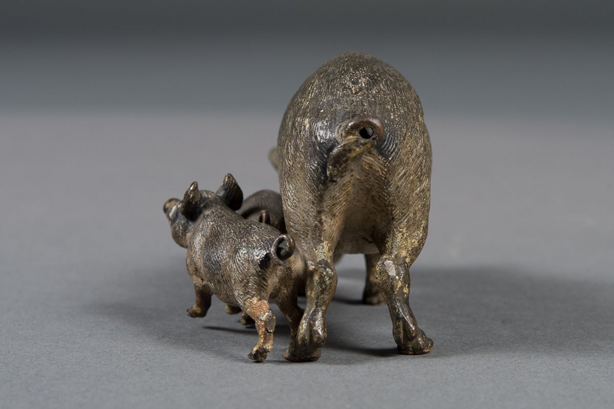 Antique Vienna Bronze Figure of a Pig With Her Children 2