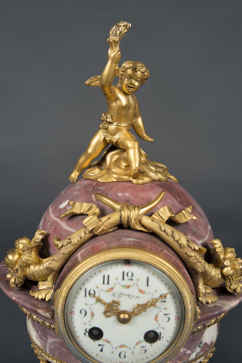 XIXe siècle French Antique Tiffany & Co. Garniture d'horloge en marbre et bronze dor en vente