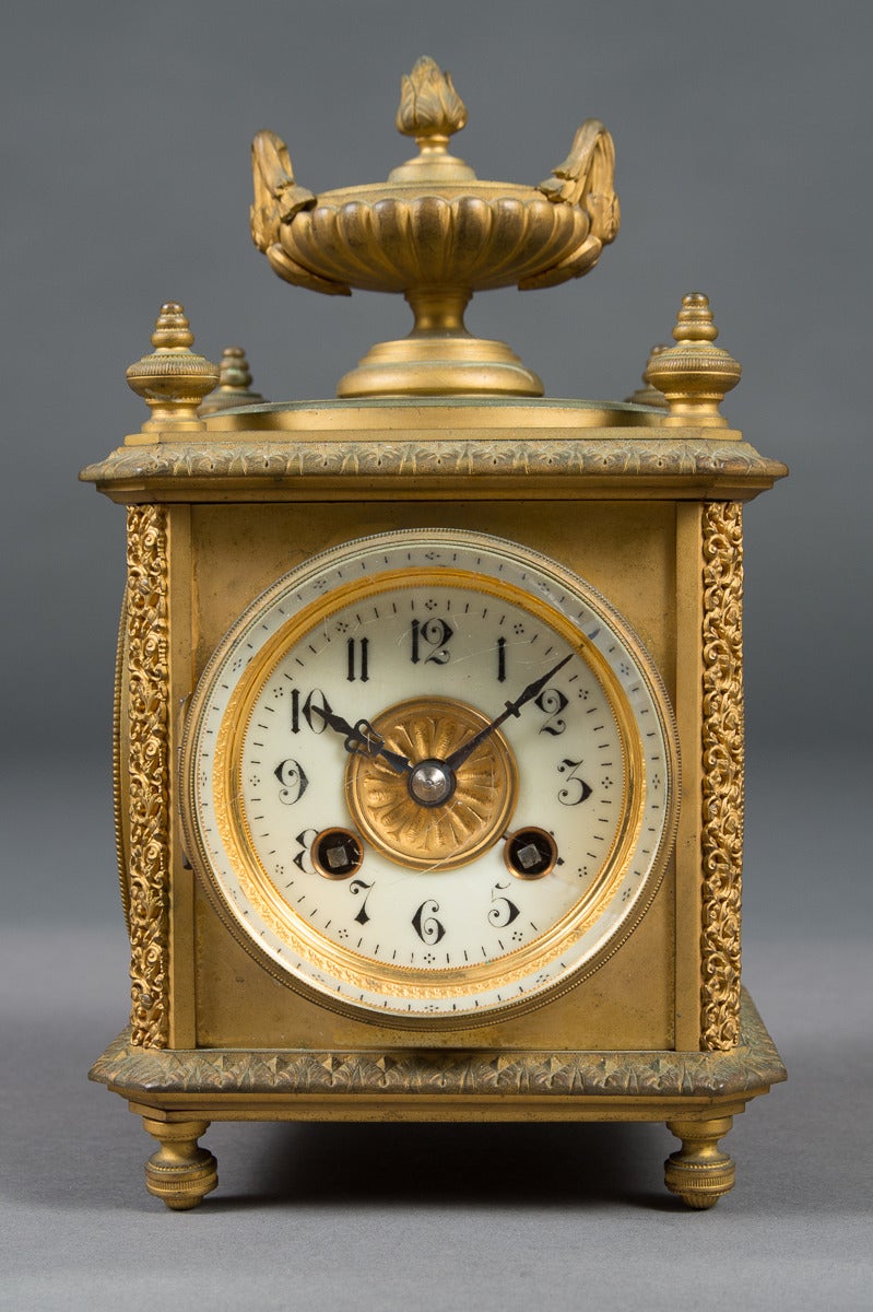 French Gilt Bronze Eight-Day, Four-Face Clock with Date, Temperature and Barometer For Sale