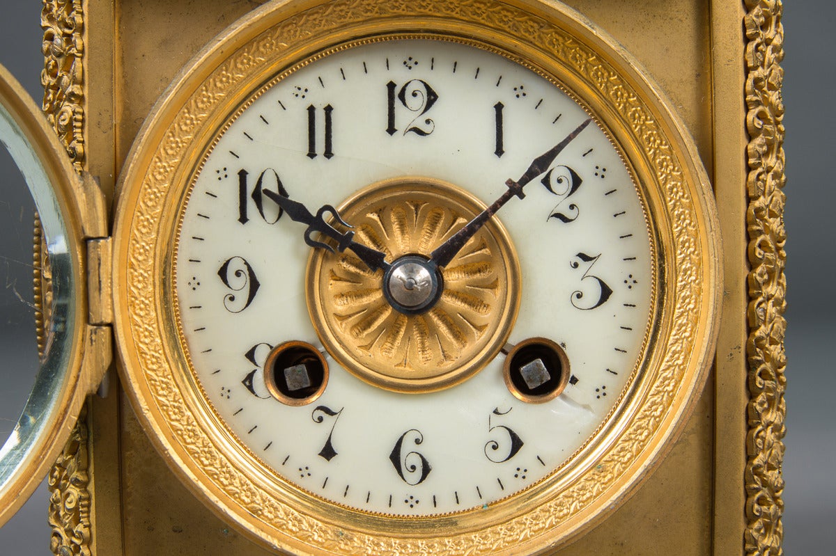 19th Century Gilt Bronze Eight-Day, Four-Face Clock with Date, Temperature and Barometer For Sale