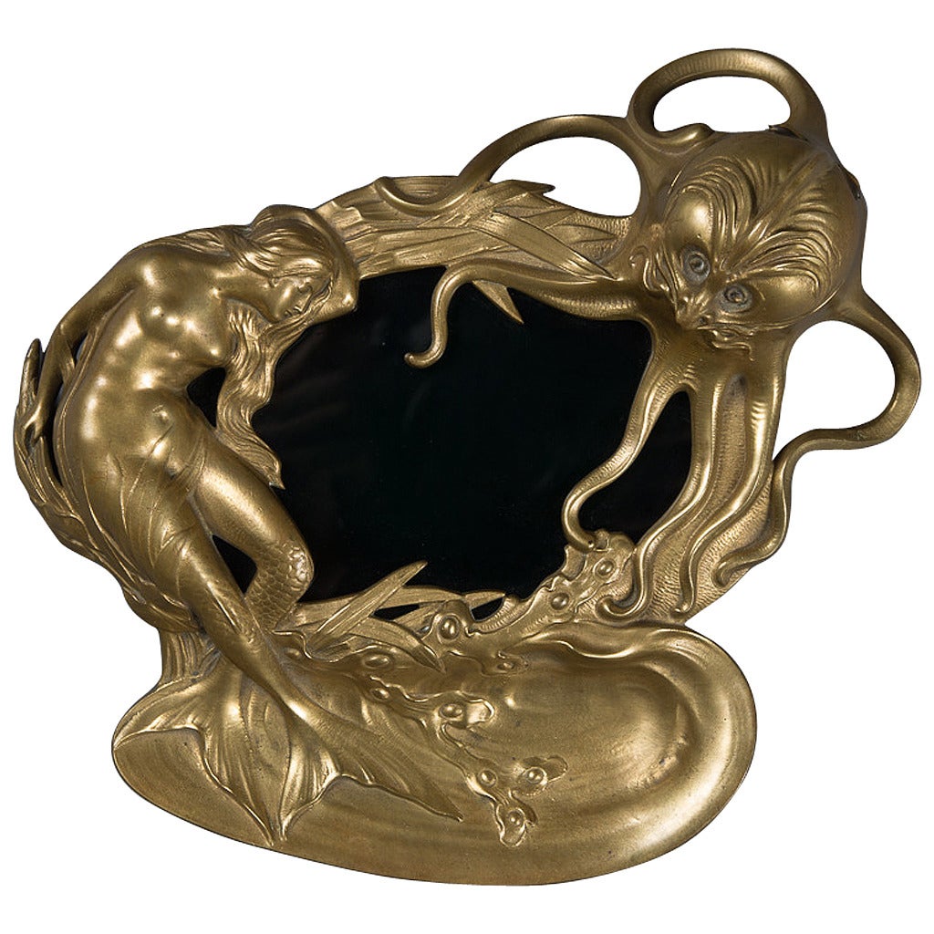 Viennese Bronze Inkwell with Mermaid and Octopus Design Marked Geschutzt