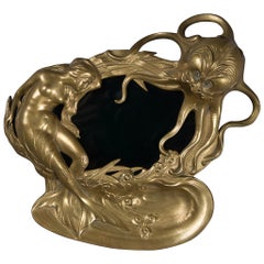 Viennese Bronze Inkwell with Mermaid and Octopus Design Marked Geschutzt