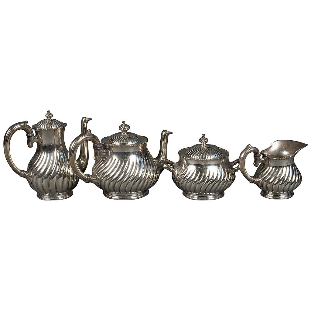 Antique Four-Piece Silver Plated Tea Set by Christofle For Sale