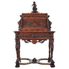 Highly Carved Continental Drop Front Secretary Desk with Side Griffins