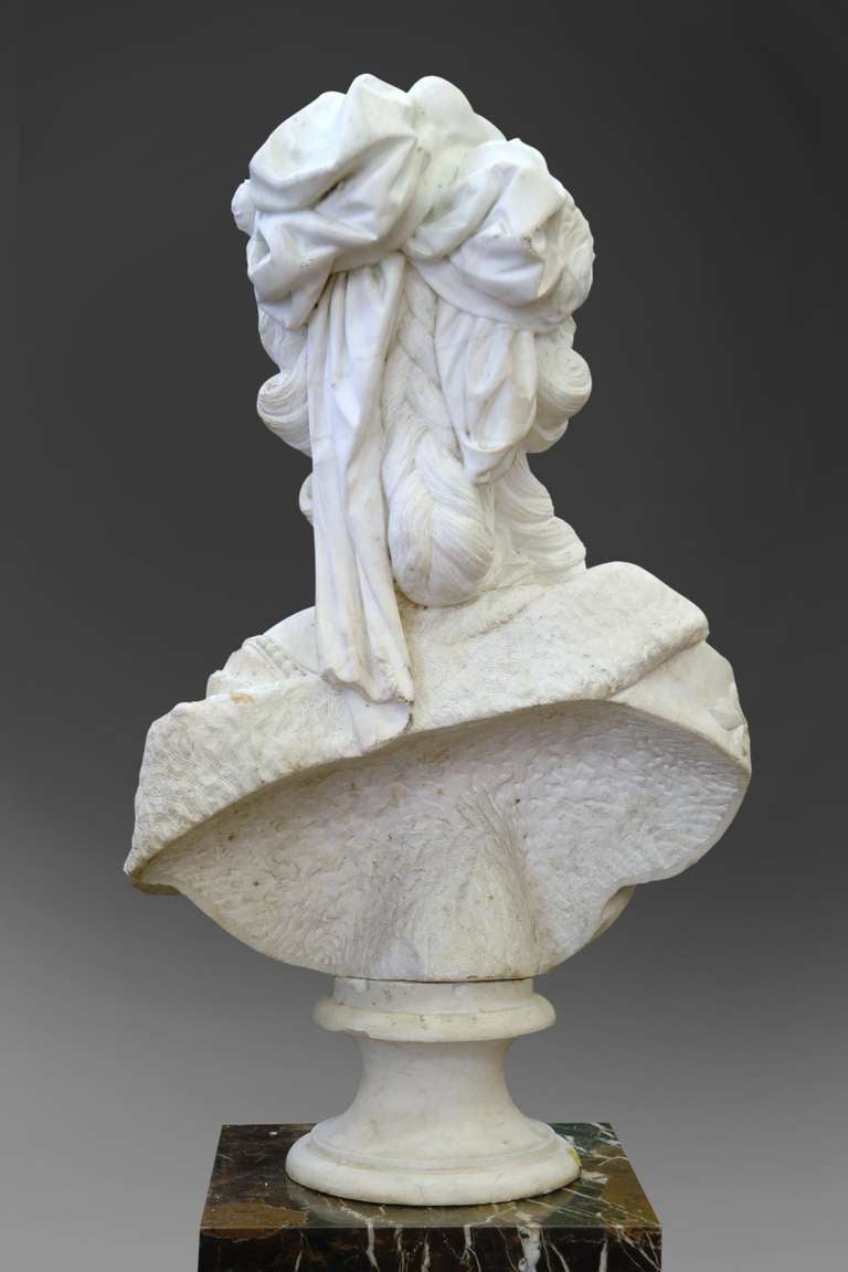 A Large French Antique White Carrera Marble Bust of Marie Antionette 2