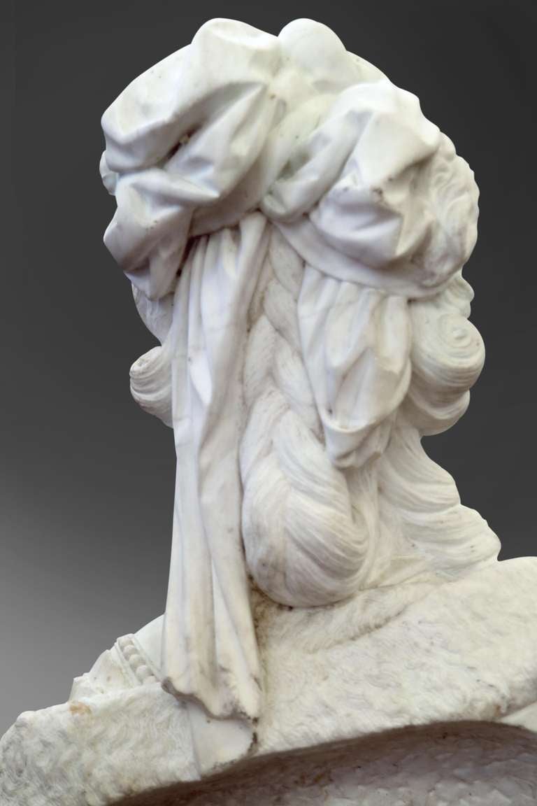 A Large French Antique White Carrera Marble Bust of Marie Antionette 3