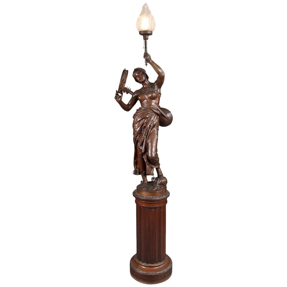 Bronze figural torchere titled: "Music"  by Jules Felix Coutan