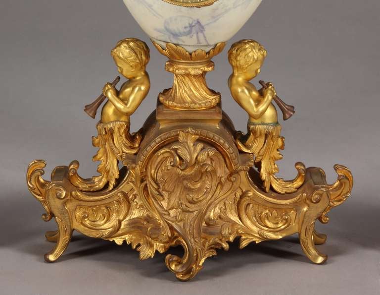 Ormolu 19th Century French Sevres Style Figural Garniture Clock Set For Sale
