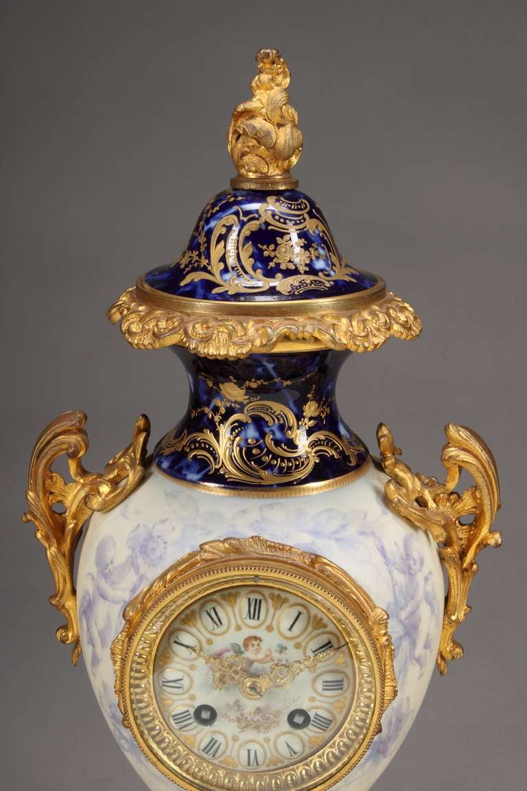 19th Century French Sevres Style Figural Garniture Clock Set For Sale 1