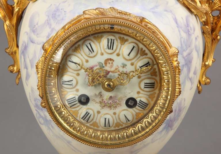 19th Century French Sevres Style Figural Garniture Clock Set For Sale 2