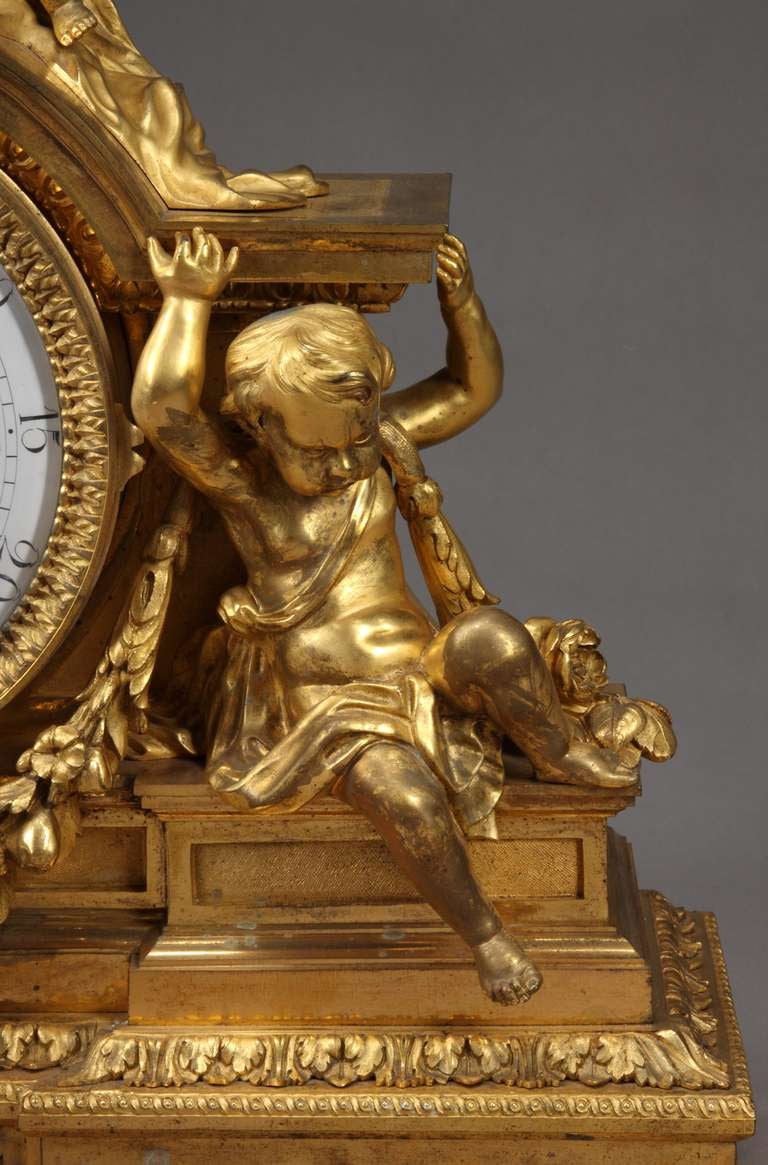 A French Antique Napoleon III Gilt Bronze Mantel Clock by Henry Picard In Excellent Condition In Los Angeles, CA