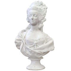 A Large French Antique White Carrera Marble Bust of Marie Antionette