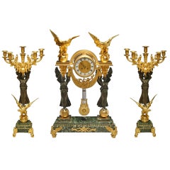 A Palatial 19th Century French Second Empire Ormolu Mounted Bronze Garniture Set