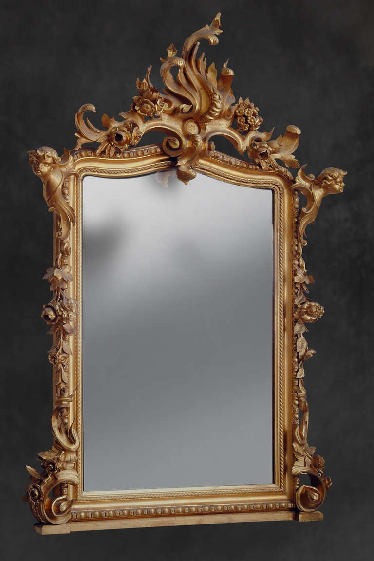 Rococo Monumental Italian Carved Giltwood Console and Mirror For Sale