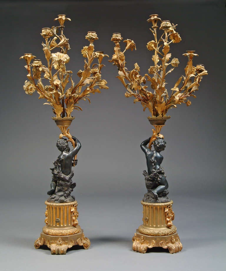 19th Century Pair of Antique French Bronze Figural Candelabras