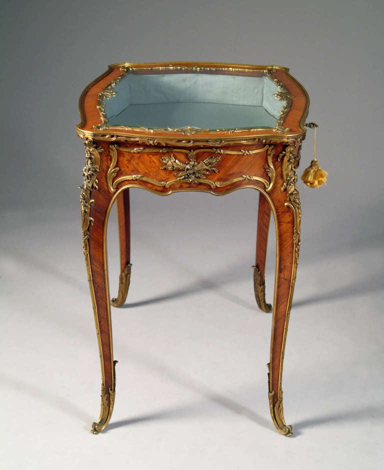 20th Century A Very Fine French Ormolu Mounted Kingwood Vitrine Table By Francois Linke