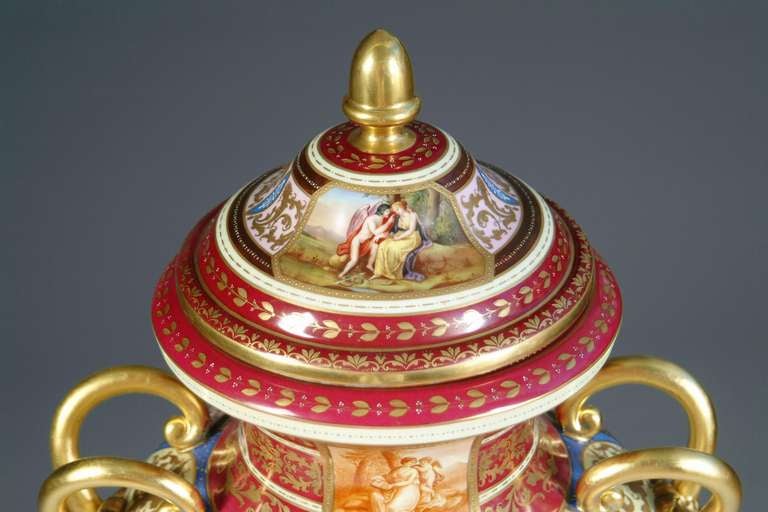 Large Austrian Royal Vienna  Porcelain Hand Painted Baluster Vase For Sale 5