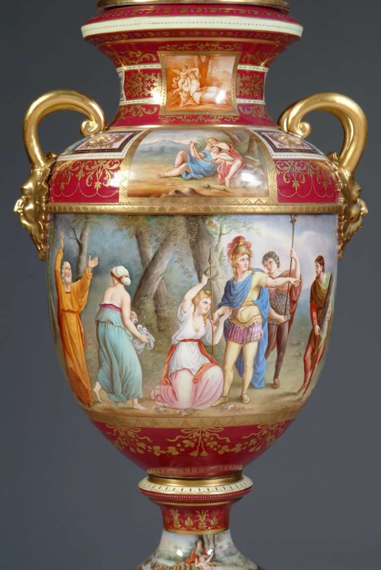 19th Century Large Austrian Royal Vienna  Porcelain Hand Painted Baluster Vase For Sale