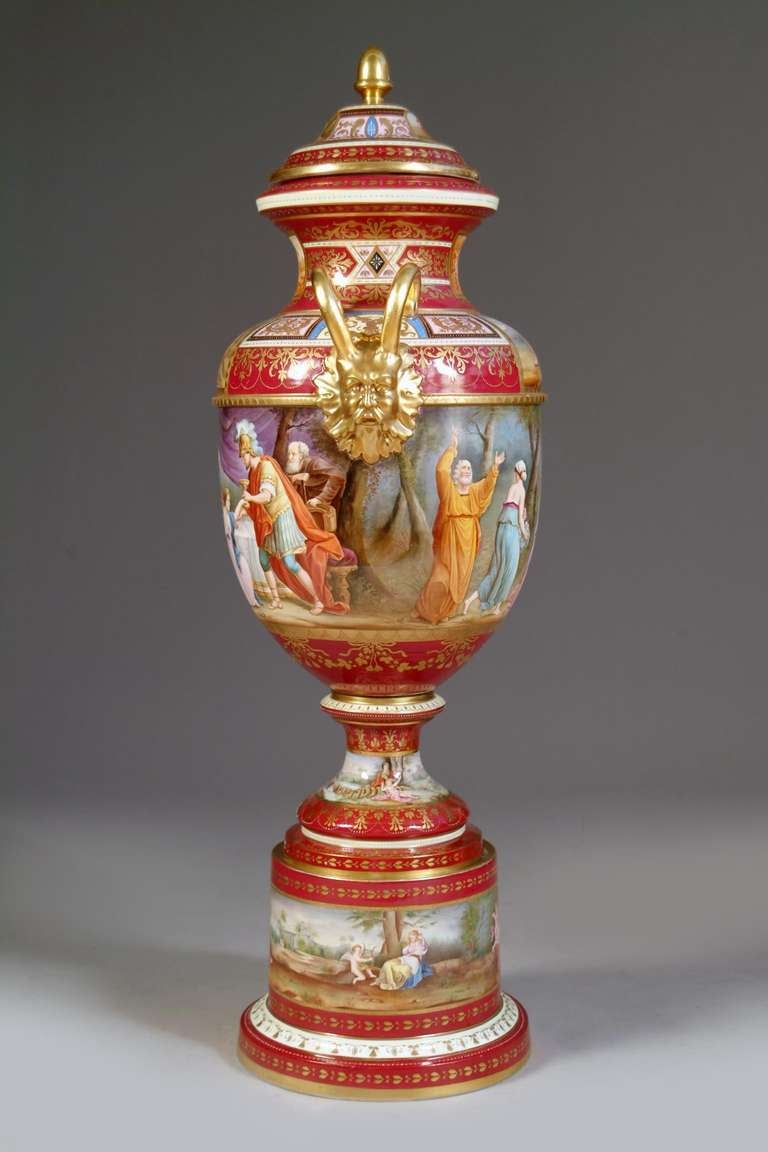 Large Austrian Royal Vienna  Porcelain Hand Painted Baluster Vase For Sale 1