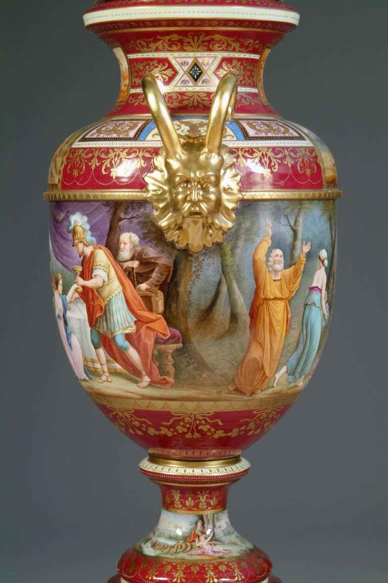 Porcellana Grande Vienna Reale Austriaca  Vaso a balaustro in porcellana dipinto a mano in vendita