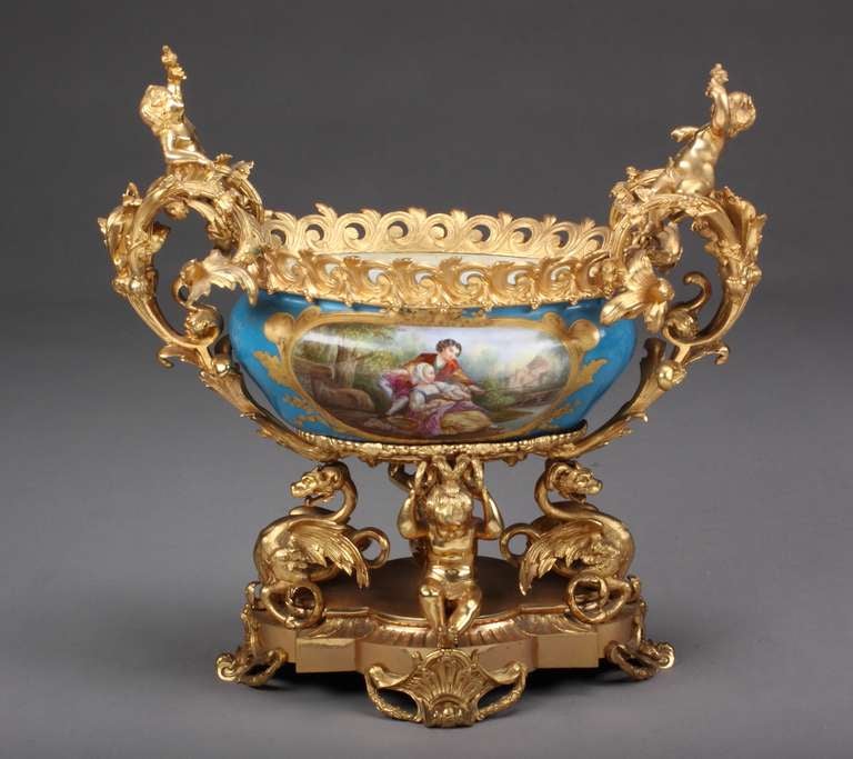 French Sevres Porcelain Gilt Bronze Mounted Centerpiece For Sale at 1stdibs