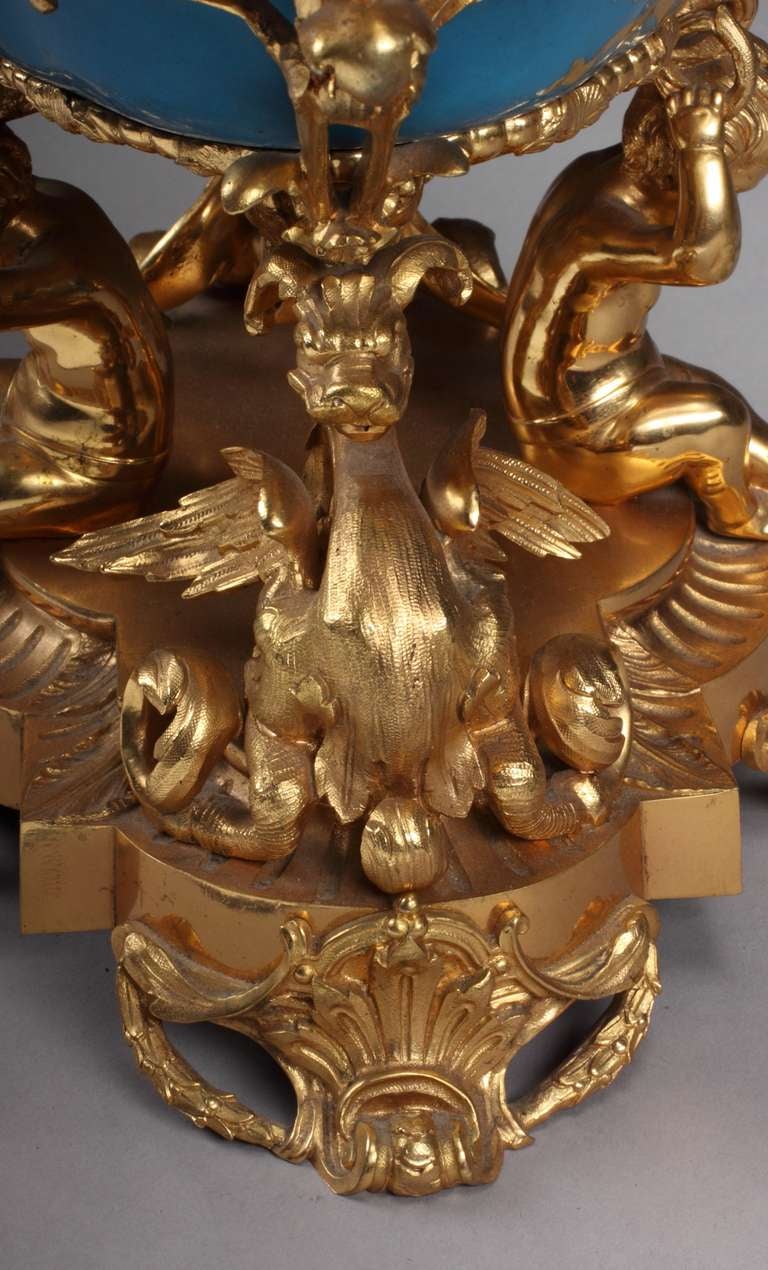 19th century French Gilt Bronze Mounted Sevres style Centerpiece For Sale 8