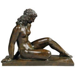 Bronze Figure By Raymond Delamarre " Nu féminin assis "