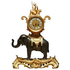 French Bronze Elephant Mantel Clock