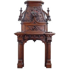 Antique Monumental Gothic Style Carved Walnut Fireplace