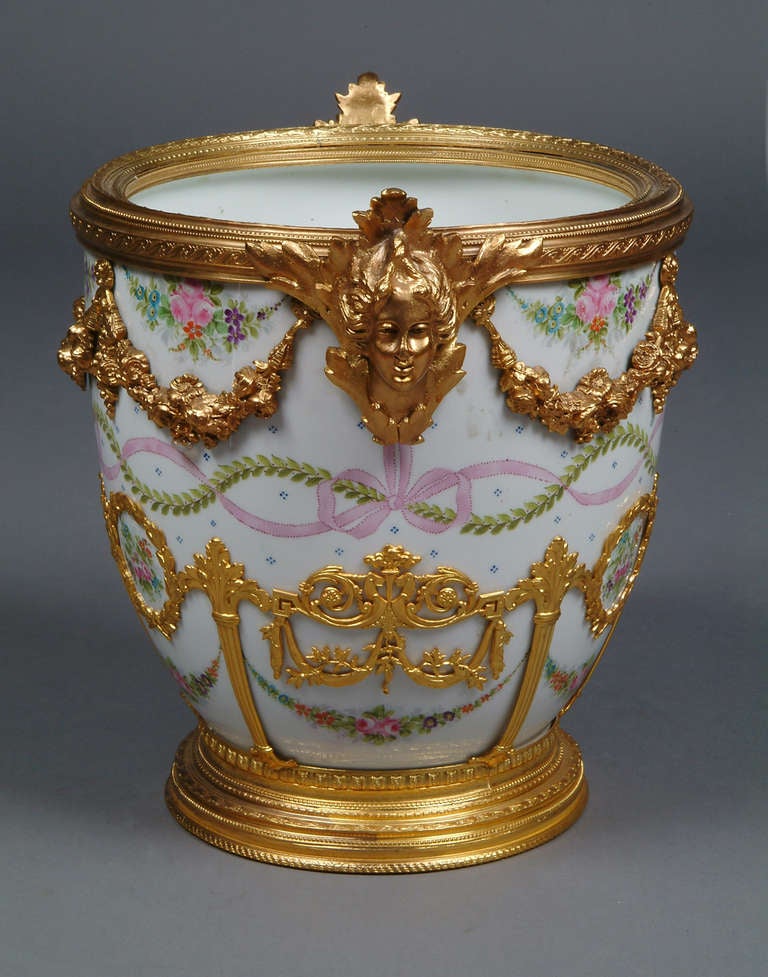 19th Century Sevres Gilt Bronze Mounted Cache Pot