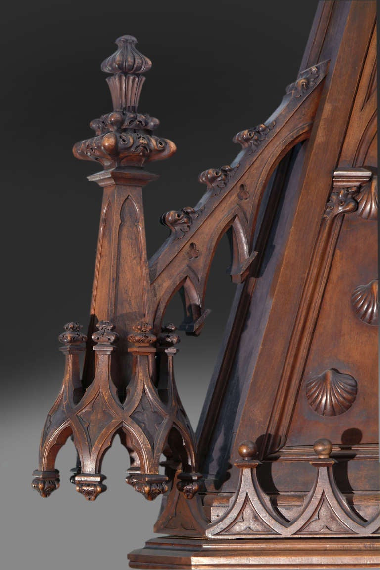 19th Century Monumental Gothic Style Carved Walnut Fireplace For Sale