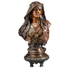 Antique Orientalist bronze bust "Femme de Mequine by Honore Henry Ple