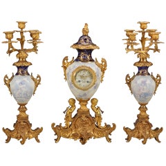 19th Century French Sevres Style Figural Garniture Clock Set