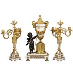 Unusual 19th Century French Annular Dial Clock Garniture 6