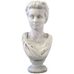 A 19th Century Signed Italian White Carrera Marble Bust of a Young Girl