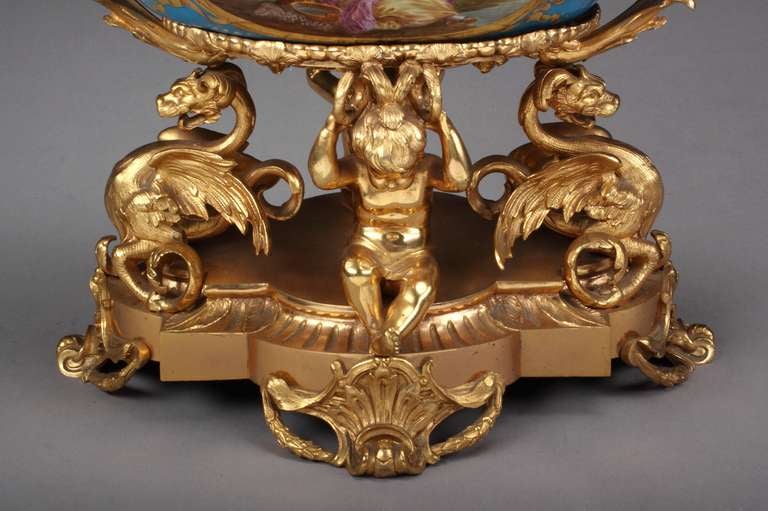 19th century French Gilt Bronze Mounted Sevres style Centerpiece For Sale 9