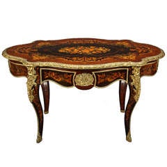French Ormolu Mounted Marquetry Center Table / Desk.