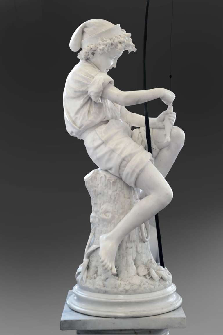 Large Marble Sculpture of a Fisherman boy by professor Lot Torelli For Sale 7